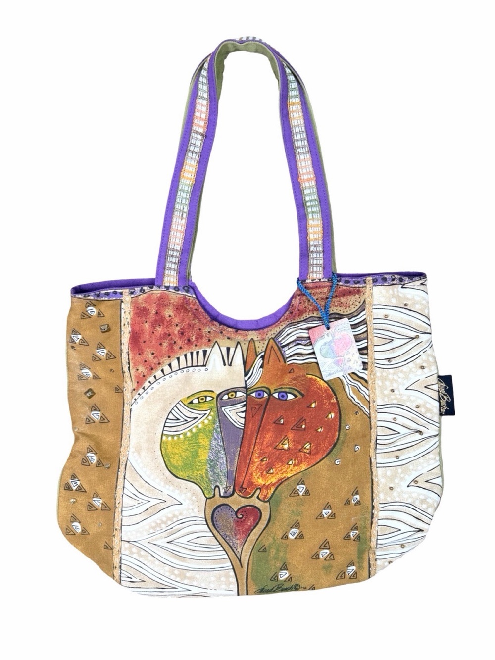 Vintage Sun N’ Sand Laurel Burch Embracing Horses Canvas Scoop Tote Bag